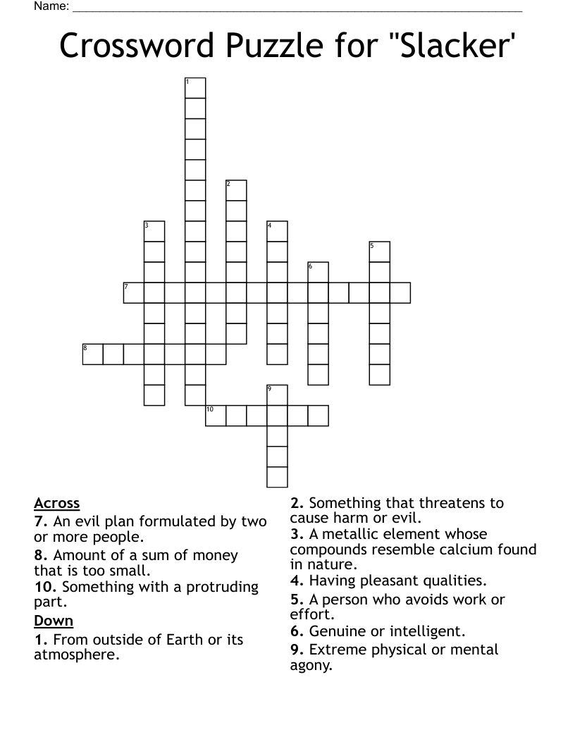 Crossword Puzzle For Slacker WordMint