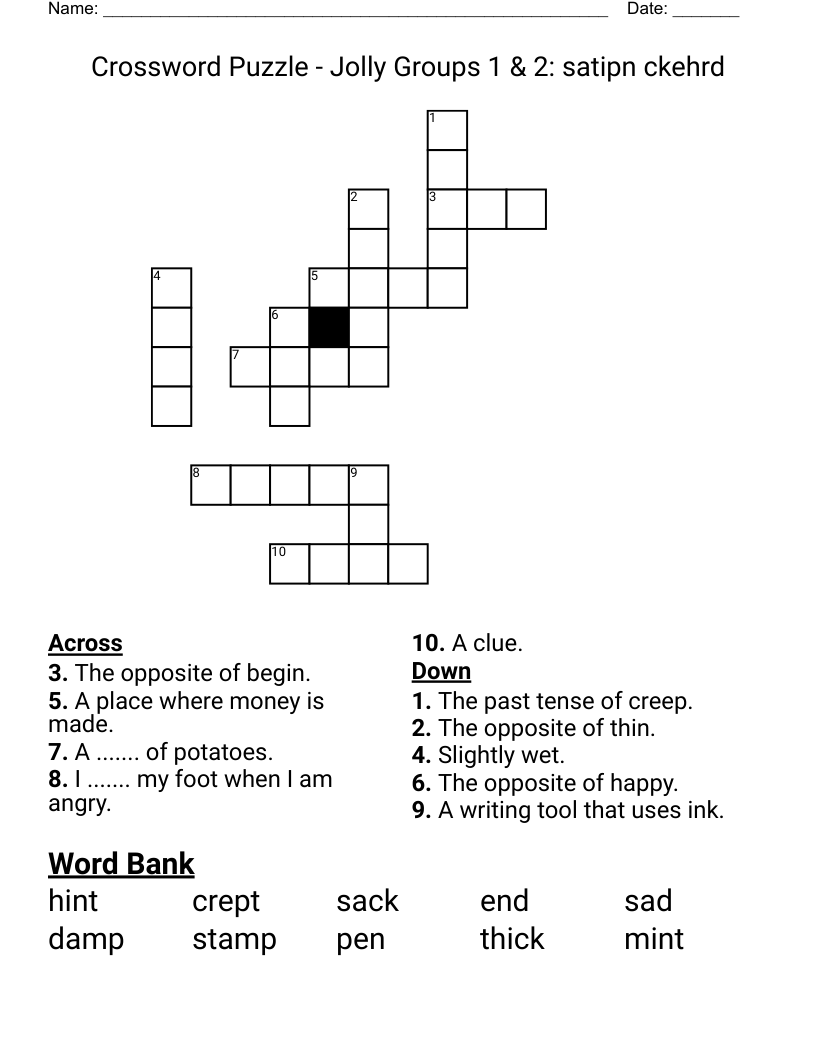 Crossword Puzzle Jolly Groups 1 2 Satipn Ckehrd WordMint Crossword Puzzle Jolly Groups 1 2 Satipn Ckehrd WordMint