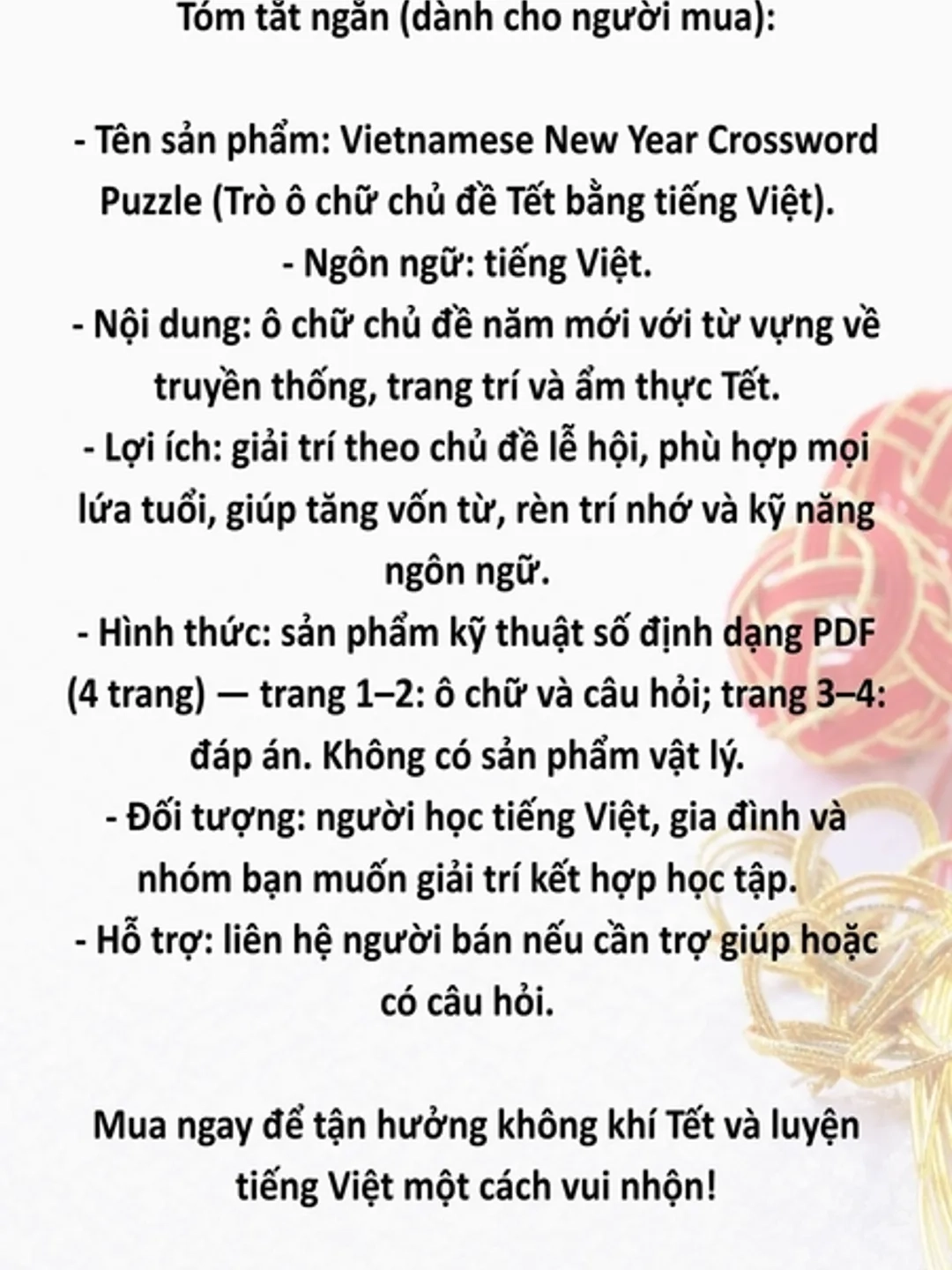 Crossword Puzzle New Year In Vietnamese