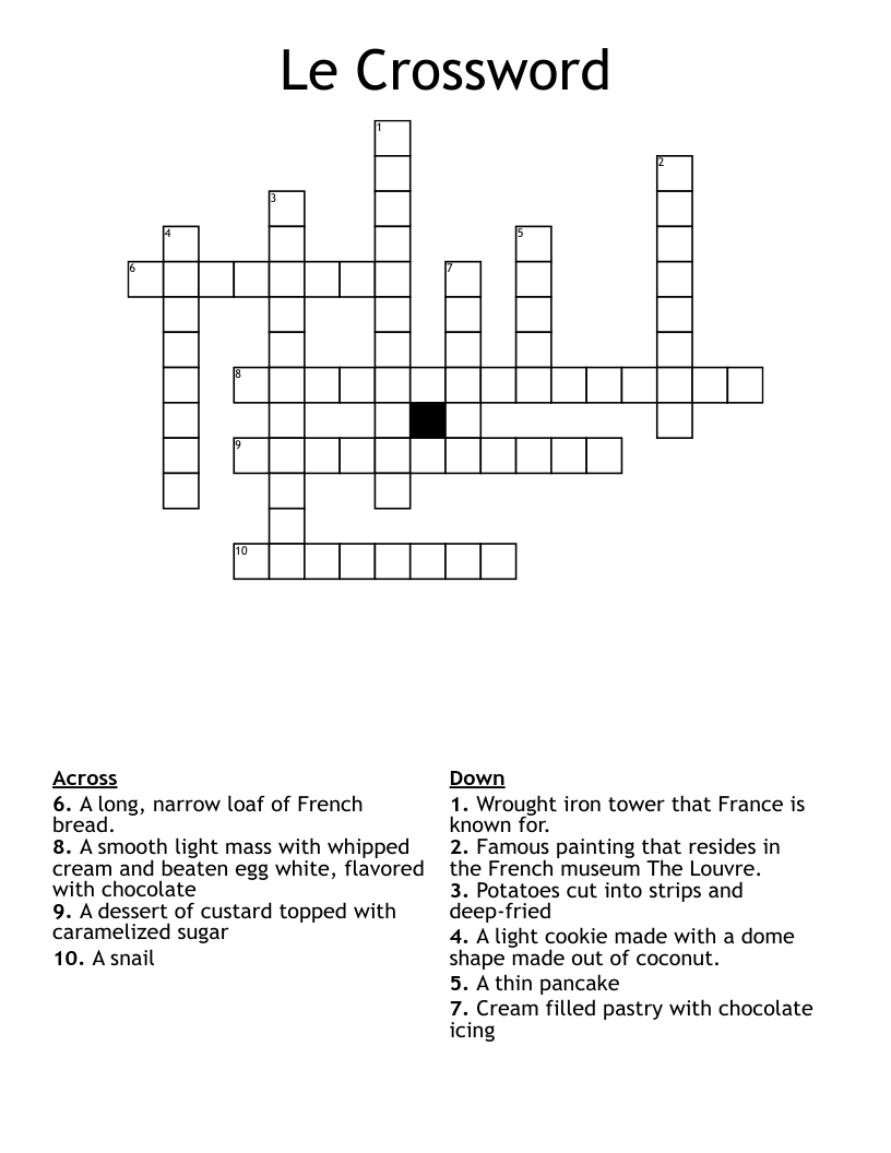 Crossword Puzzle On Meringues Gelatine And Egg set Desserts WordMint