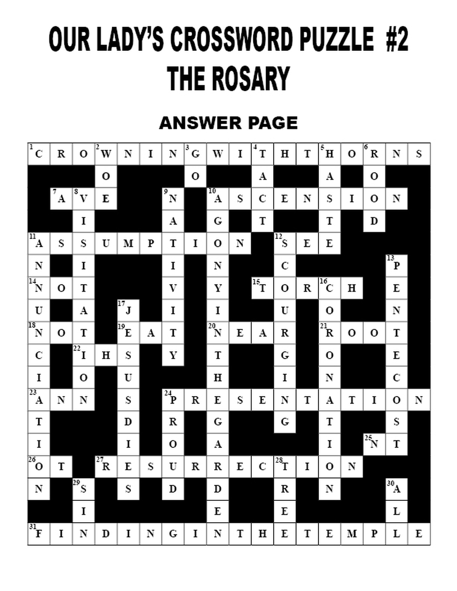 Crossword Puzzles Devotion To Our Lady Crossword Puzzles Devotion To Our Lady