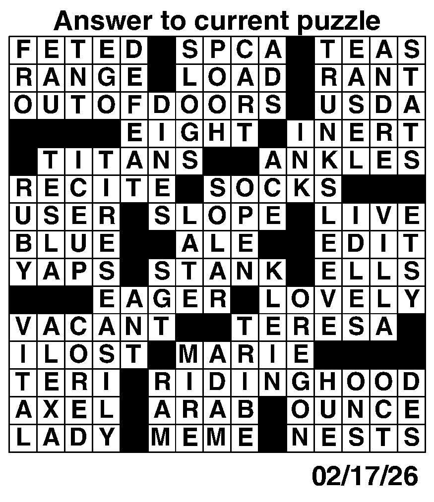 Crossword Puzzles For Week Of Feb 15 2026 Multimedia Dcourier