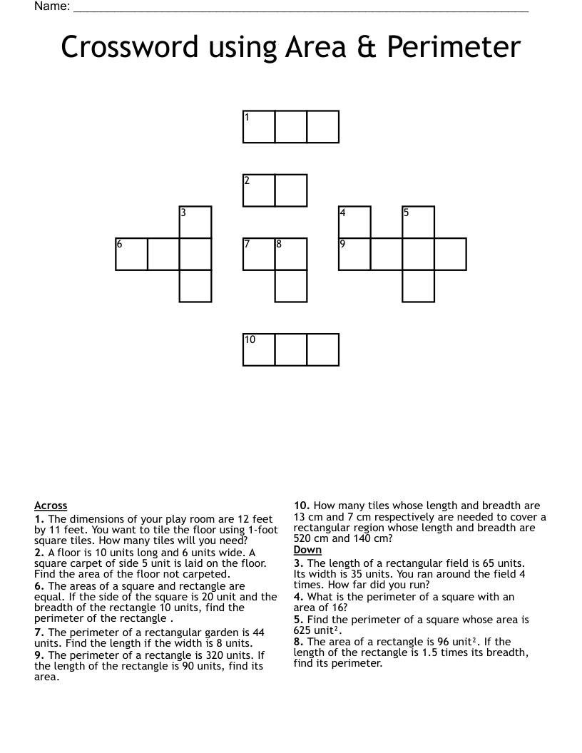 Crossword Using Area Perimeter WordMint Crossword Using Area Perimeter WordMint