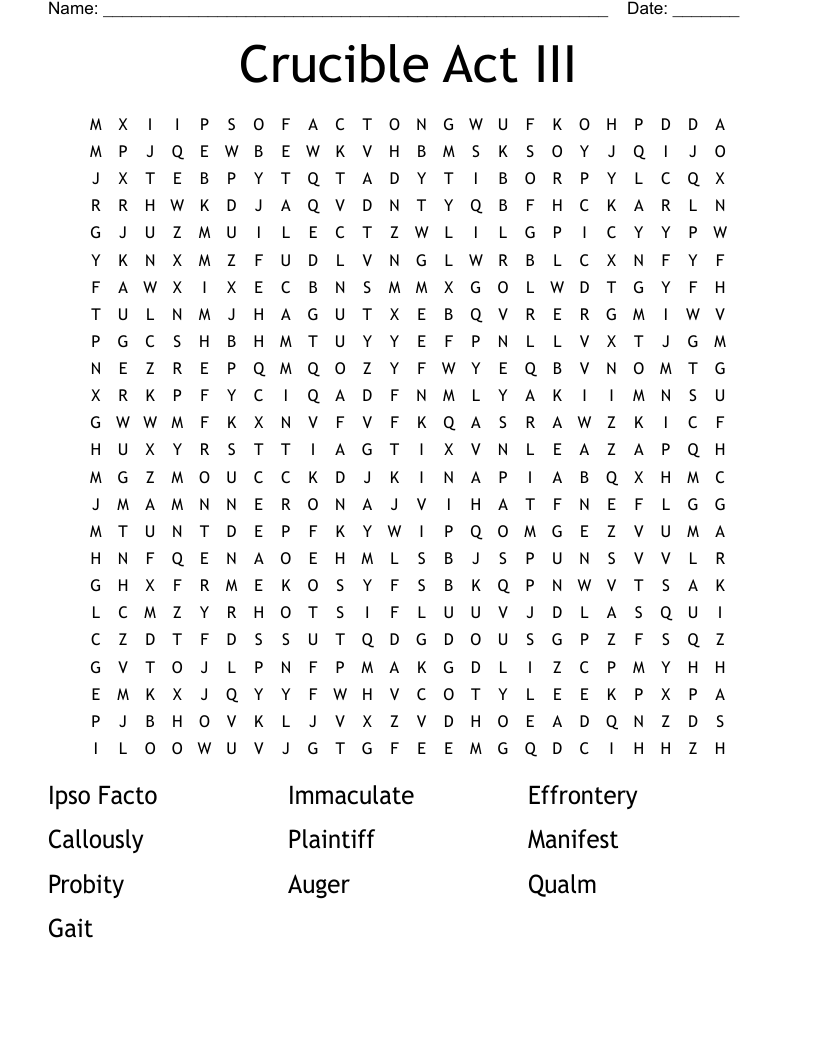 Crucible Act III Word Search WordMint