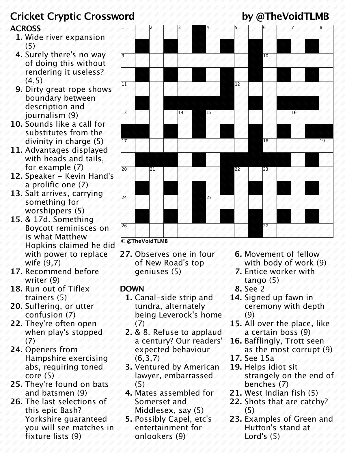 Cryptic Crossword May 2020 TLMB