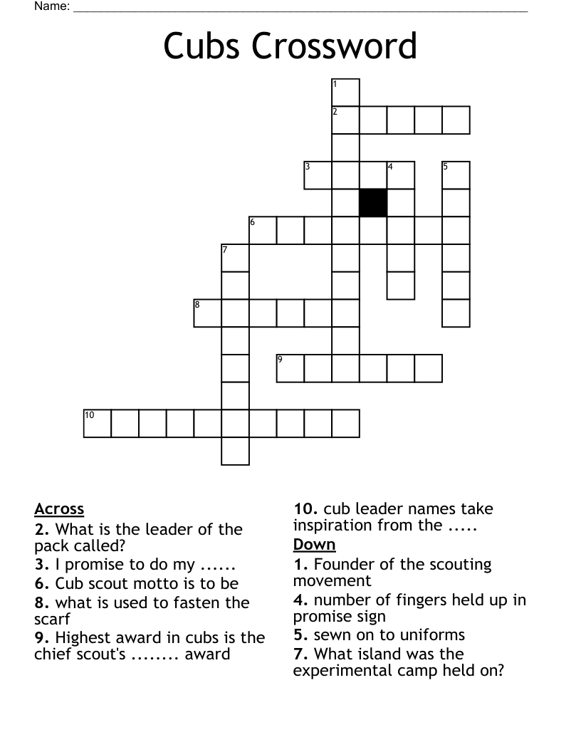 Cubs Crossword WordMint Cubs Crossword WordMint