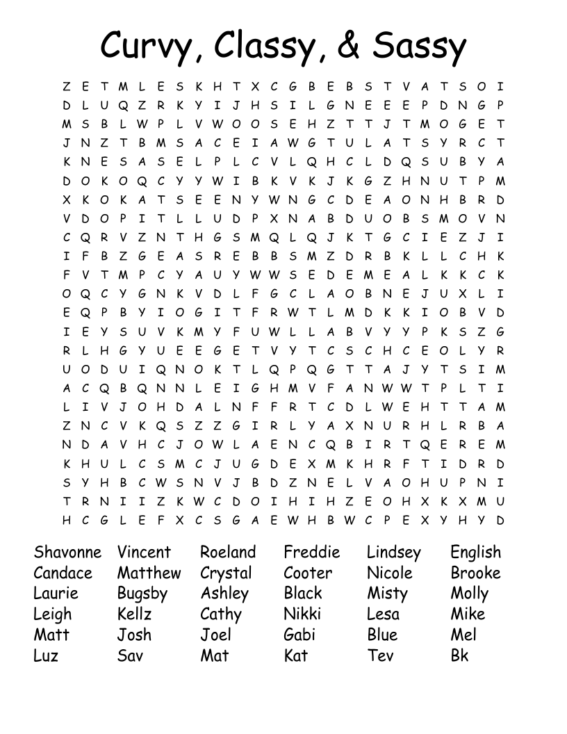 Curvy Classy Sassy Word Search WordMint