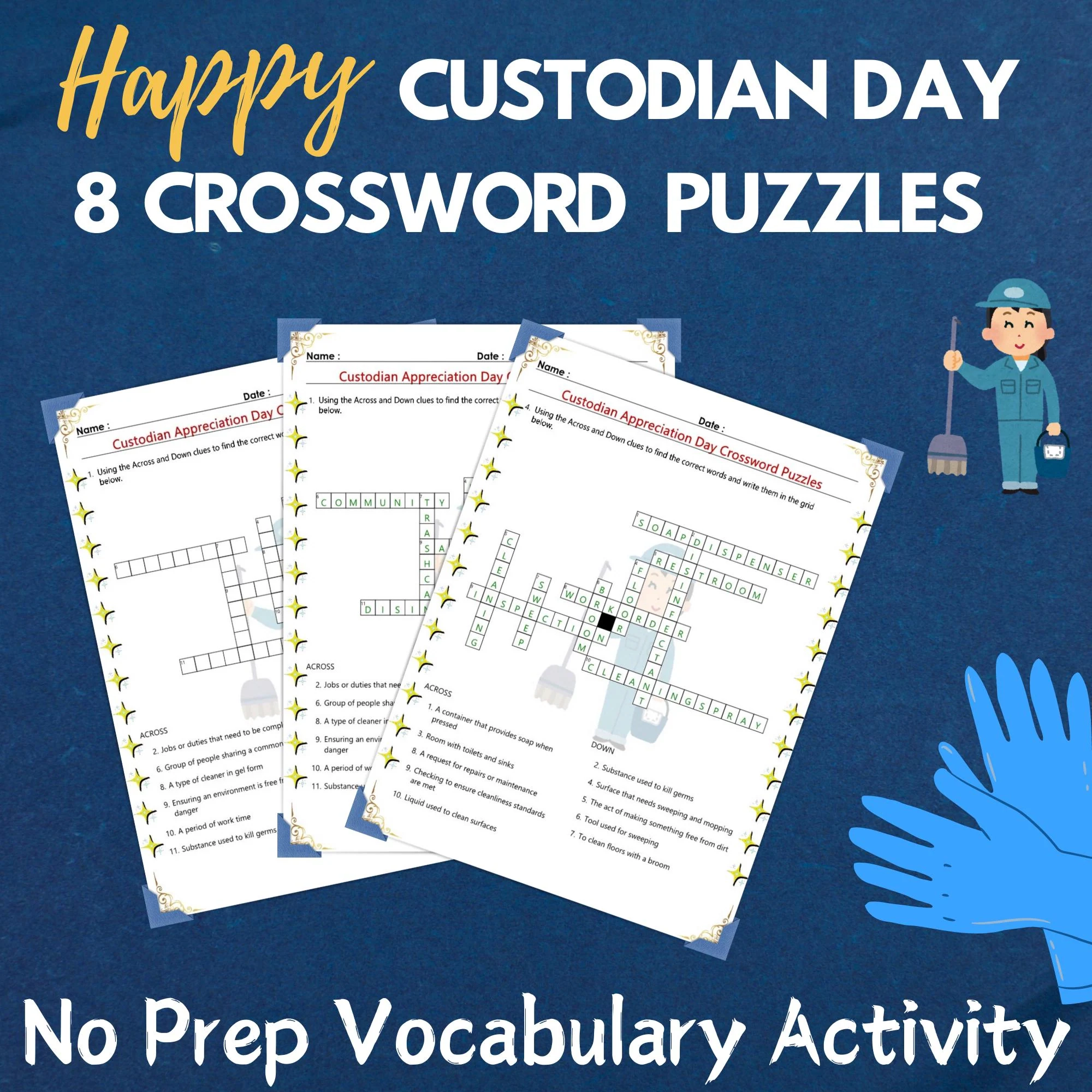 Custodian Appreciation Day Crossword Puzzle Bundle digital Download Etsy