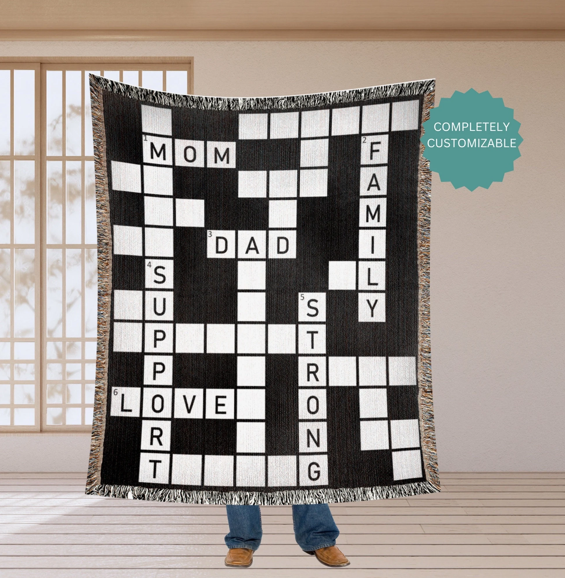 Custom Crossword Puzzle Blanket Family Name Woven Throw Etsy