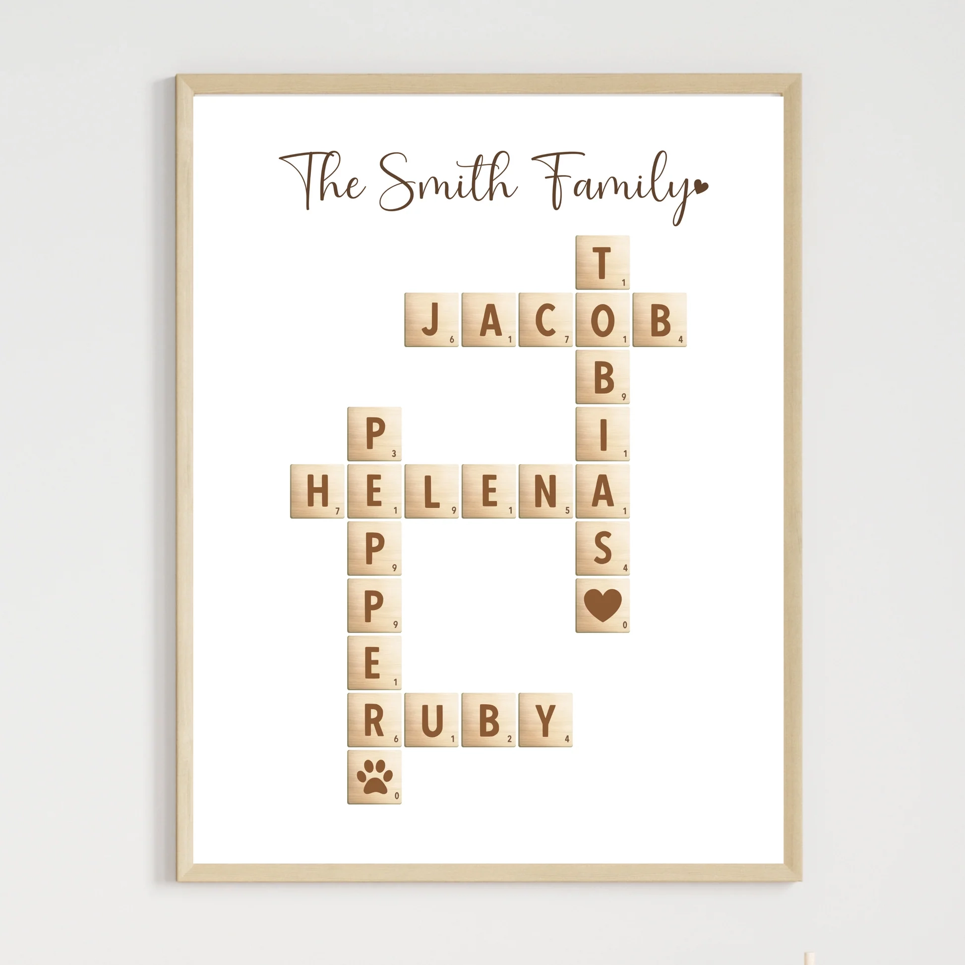 Custom Family Name Sign Printable Personalized Crossword Scrabble Let Scribbled LLC