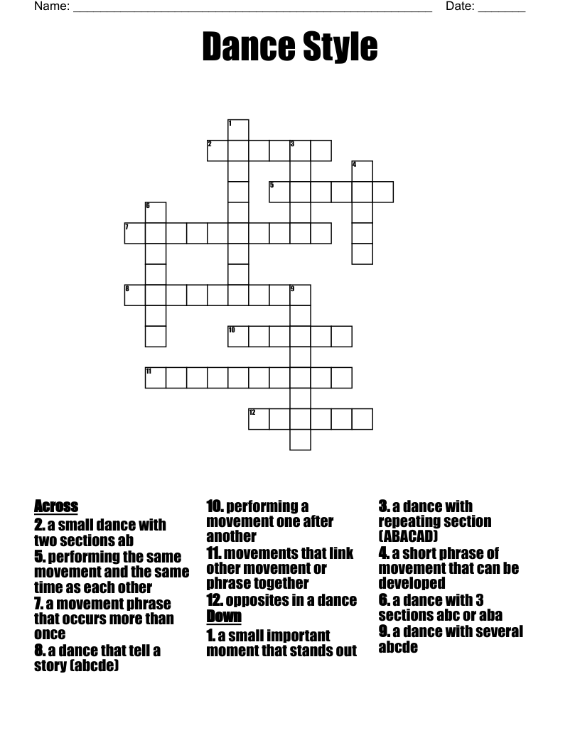 Dance Style Crossword WordMint Dance Style Crossword WordMint