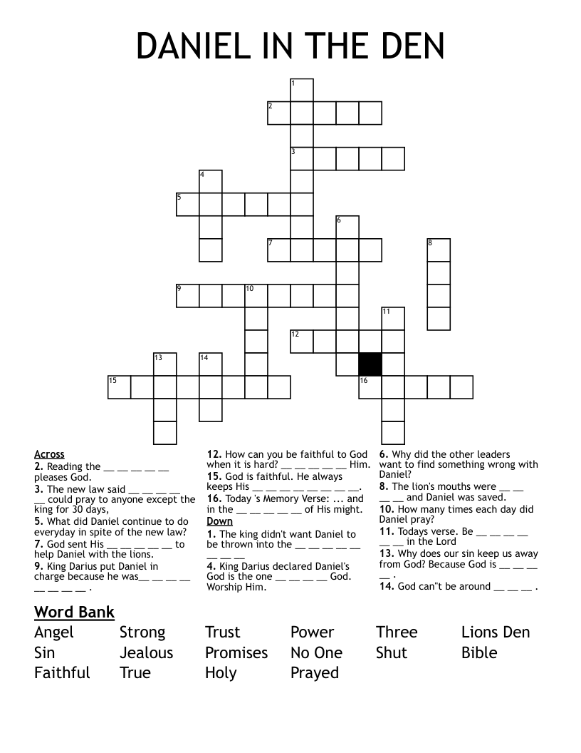 Daniel In The Lions Den Crossword WordMint Daniel In The Lions Den Crossword WordMint