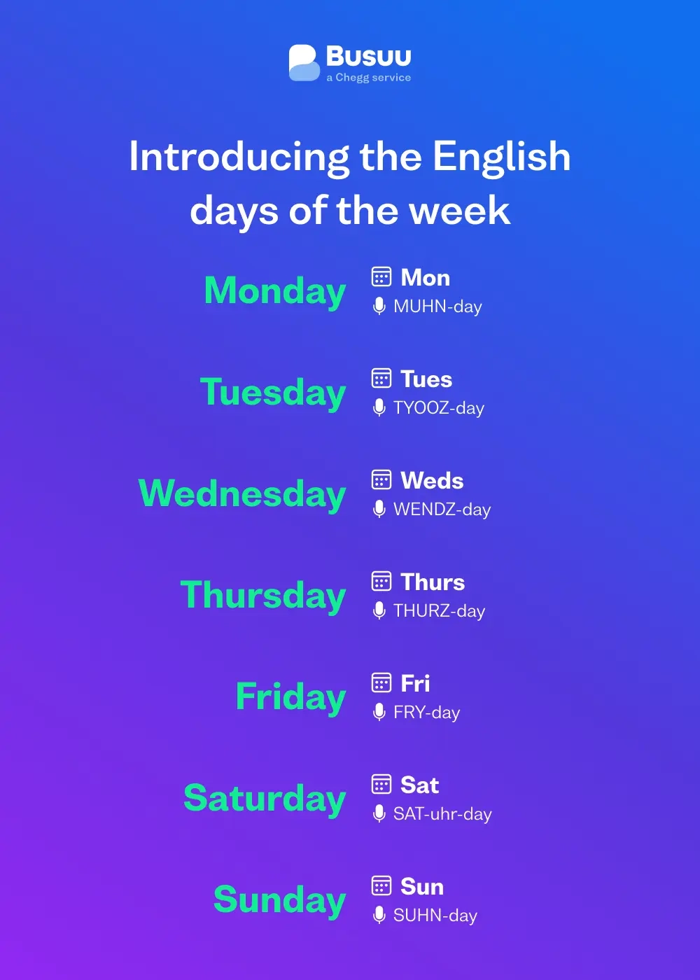 Days Of The Week In English Spellings And Meanings Busuu Days Of The Week In English Spellings And Meanings Busuu
