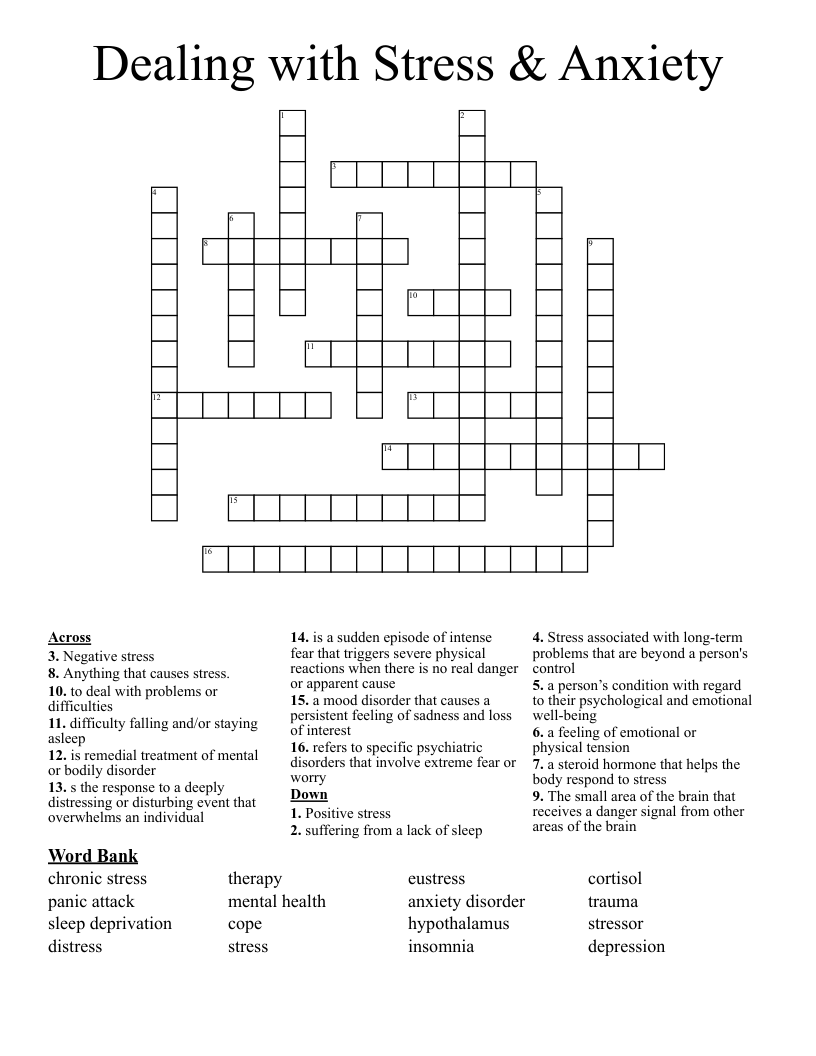 Dealing With Stress Anxiety Crossword WordMint Dealing With Stress Anxiety Crossword WordMint