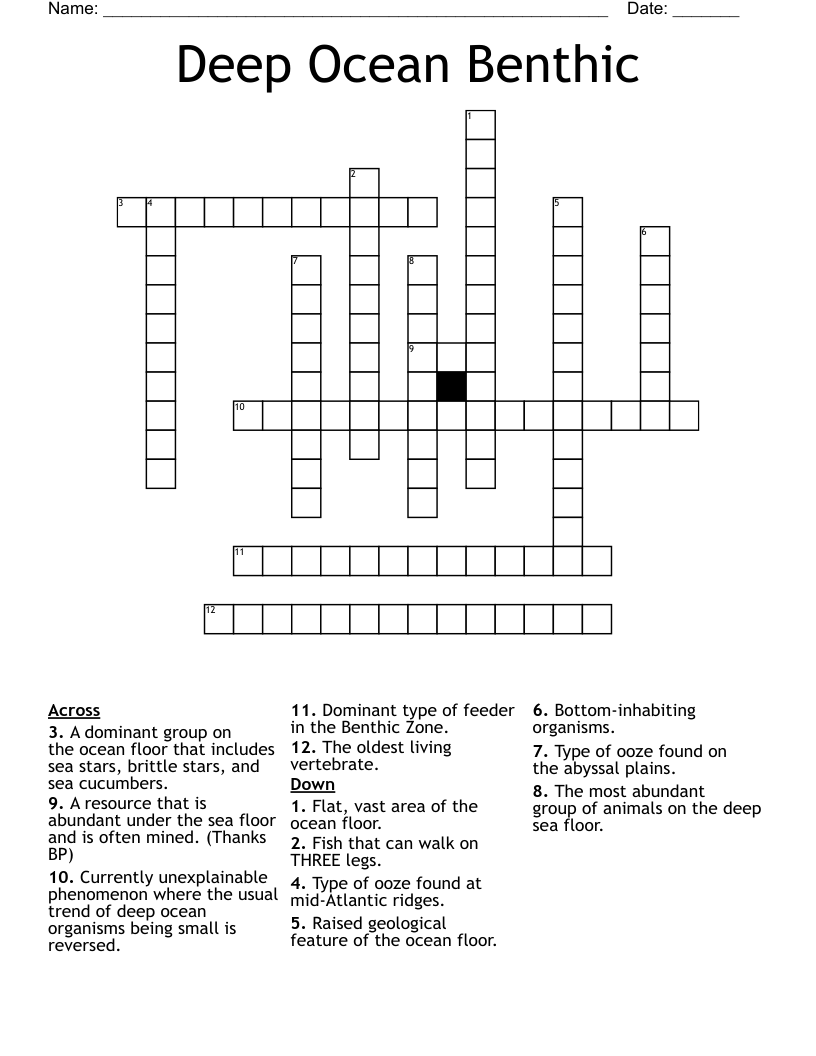 Deep Ocean Benthic Crossword WordMint Deep Ocean Benthic Crossword WordMint