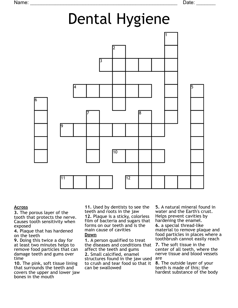Dental Hygiene Crossword WordMint