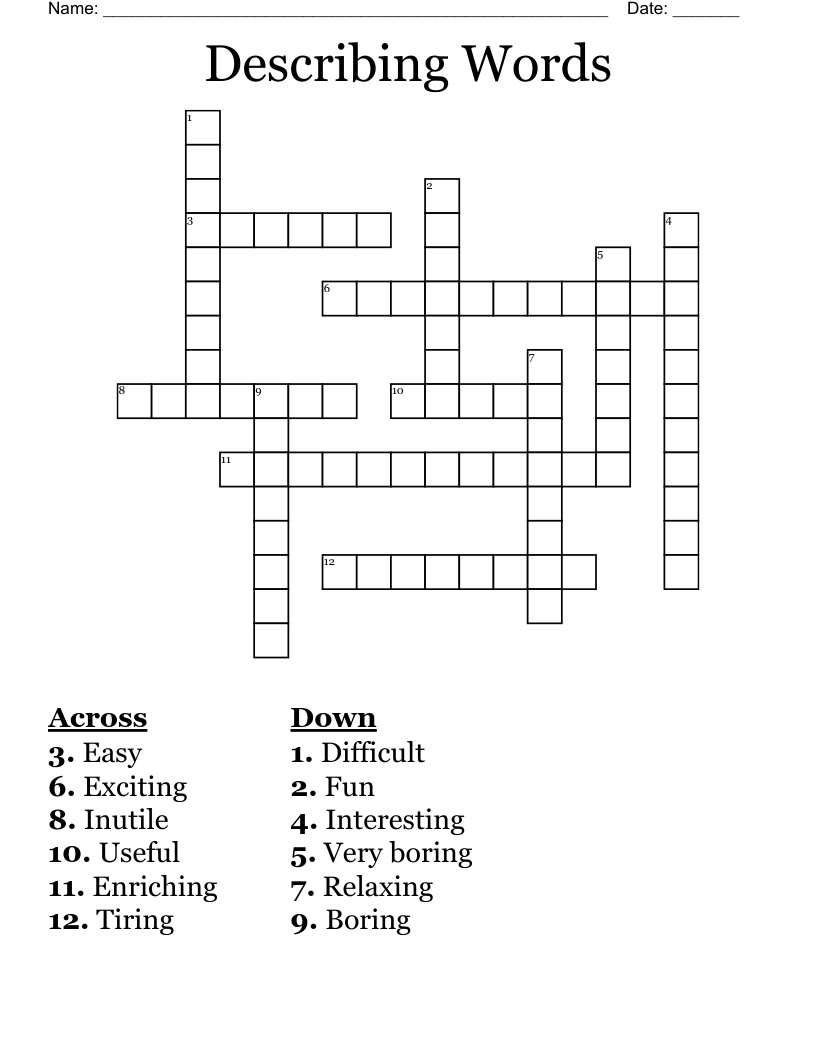 Describing Words Crossword WordMint