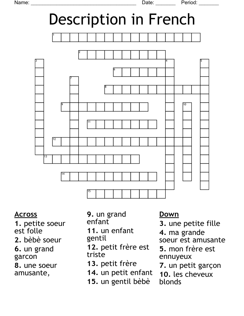 Description In French Crossword WordMint