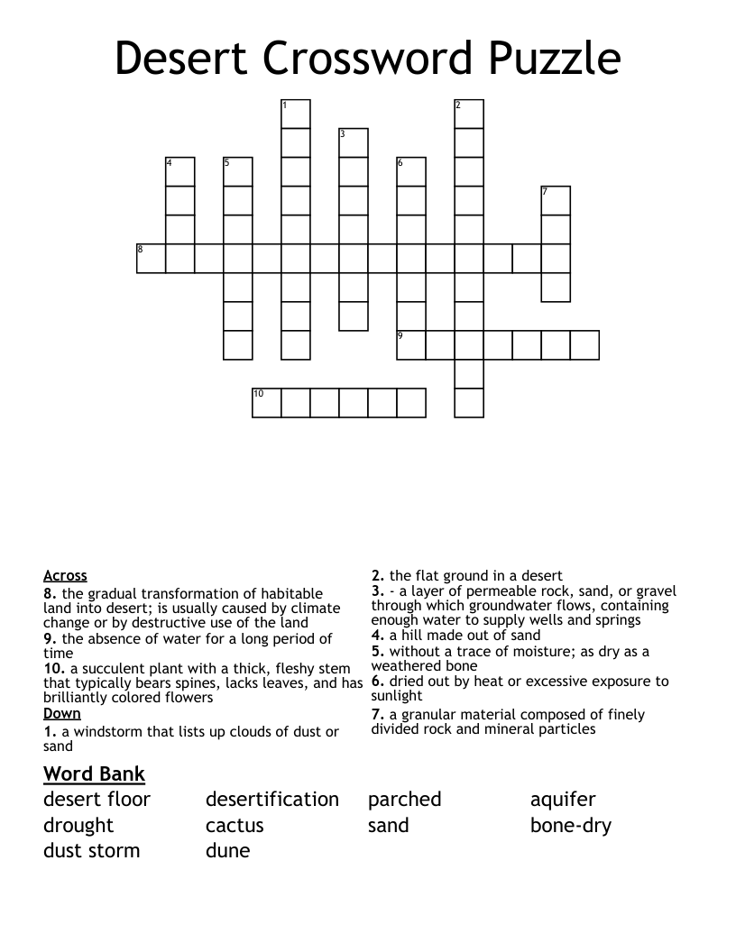 Desert Crossword Puzzle WordMint Desert Crossword Puzzle WordMint