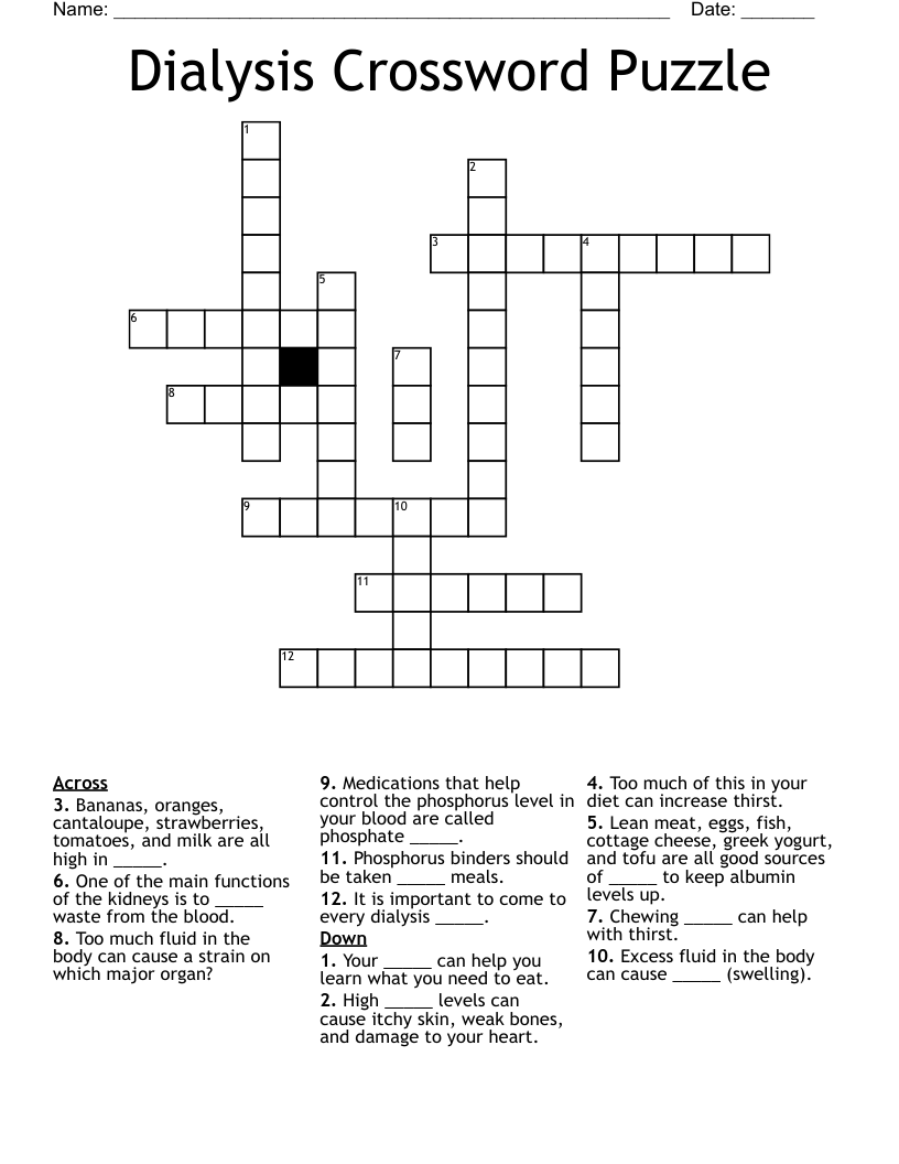 Dialysis Crossword Puzzle WordMint
