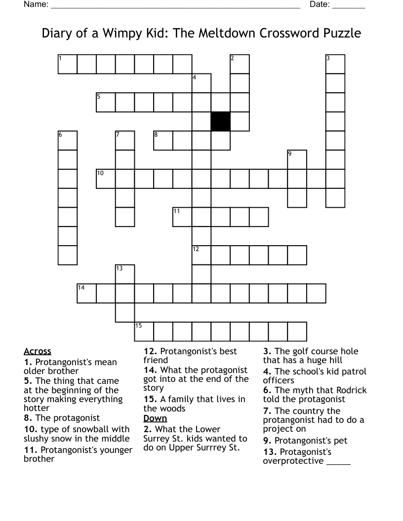 Diary Of A Wimpy Kid The Meltdown Crossword Puzzle WordMint