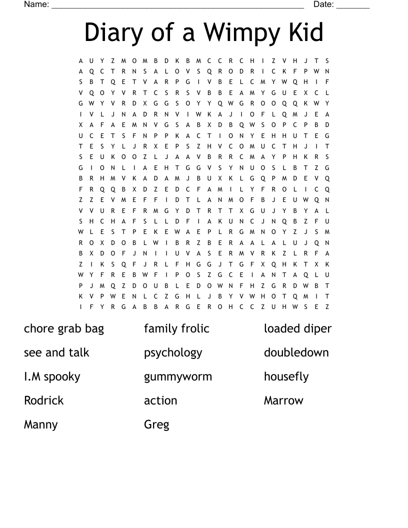 Diary Of A Wimpy Kid Word Search WordMint