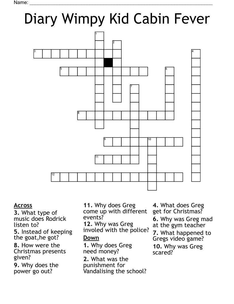 Diary Wimpy Kid Cabin Fever Crossword WordMint Diary Wimpy Kid Cabin Fever Crossword WordMint