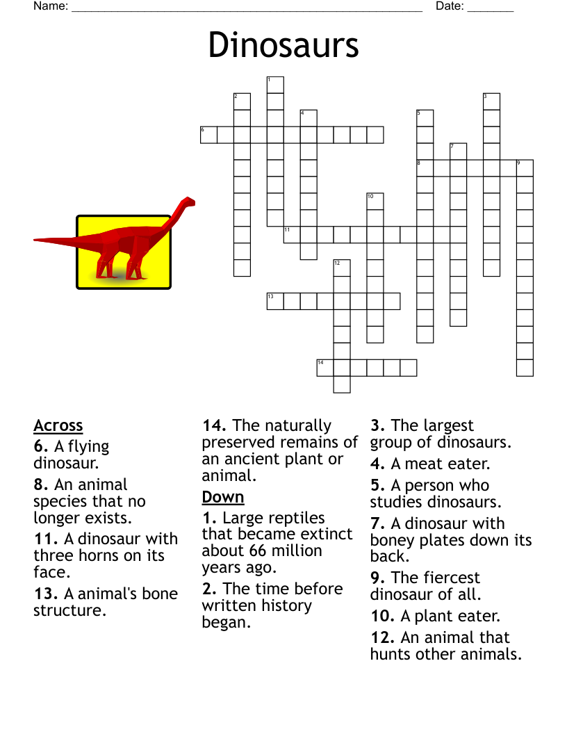 Dinosaurs Crossword WordMint Dinosaurs Crossword WordMint
