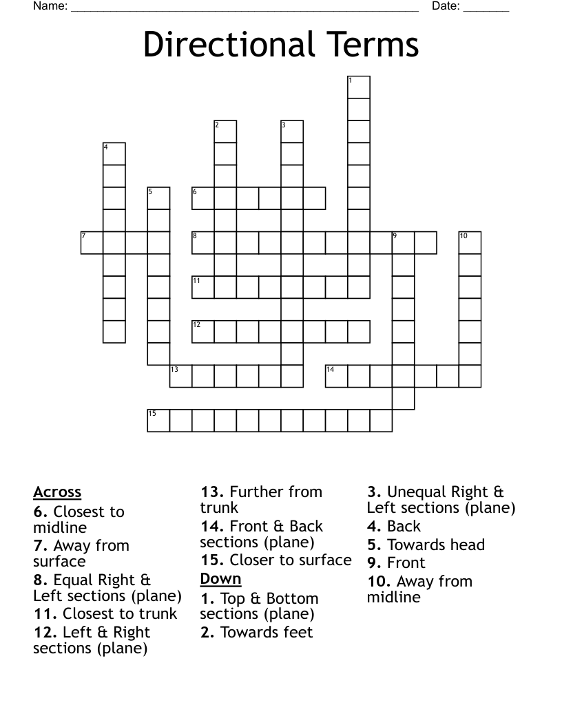 Directional Terms Crossword WordMint