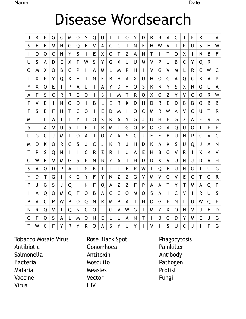 Disease Wordsearch WordMint Disease Wordsearch WordMint