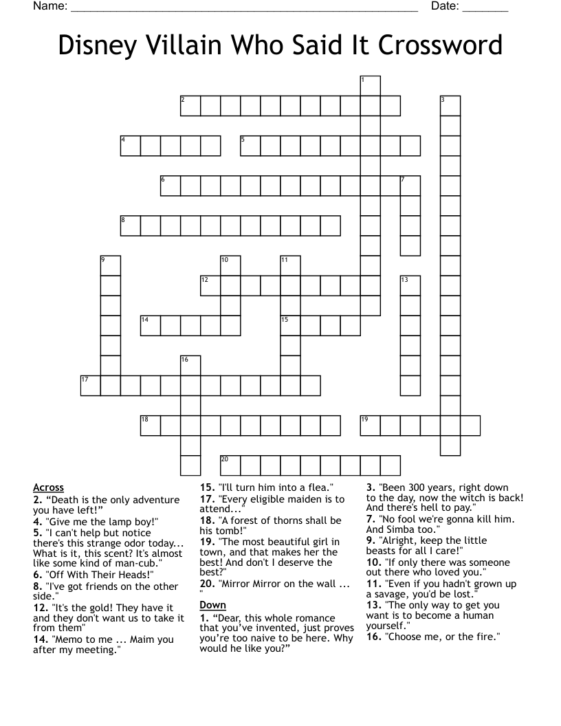 Disney Villain Who Said It Crossword WordMint