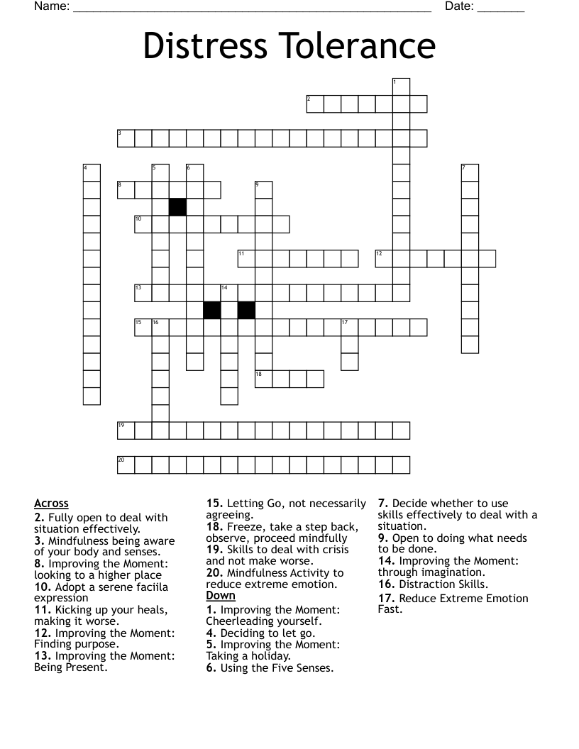Distress Tolerance Crossword WordMint Distress Tolerance Crossword WordMint