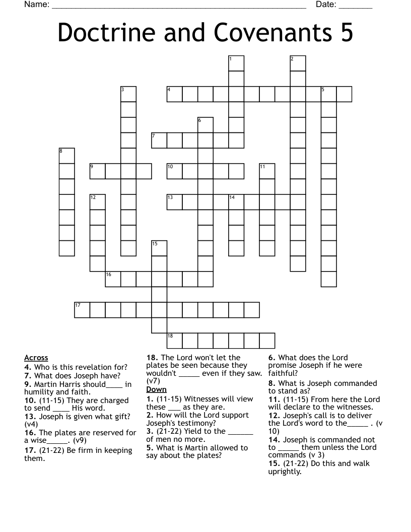 Doctrine And Covenants 5 Crossword WordMint