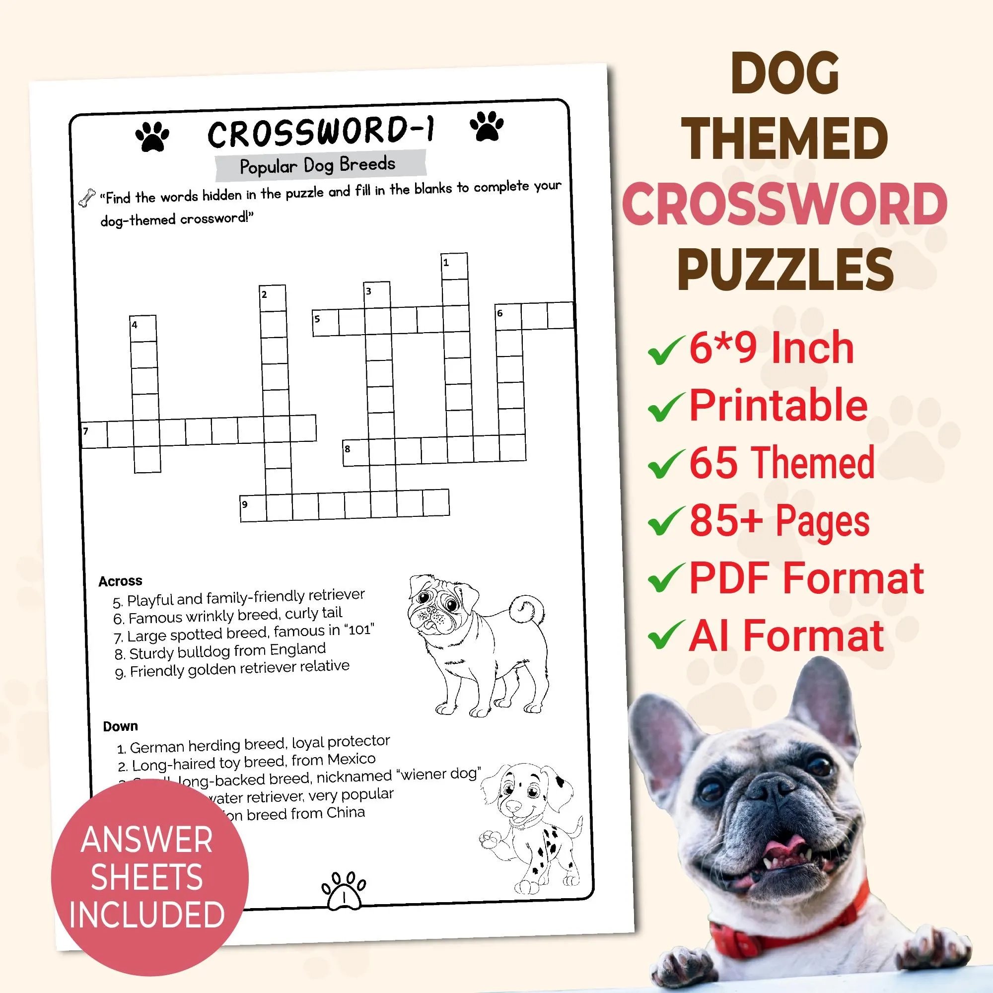 Dog Crossword Puzzle Book Large Print Beginner digital Download Etsy Israel