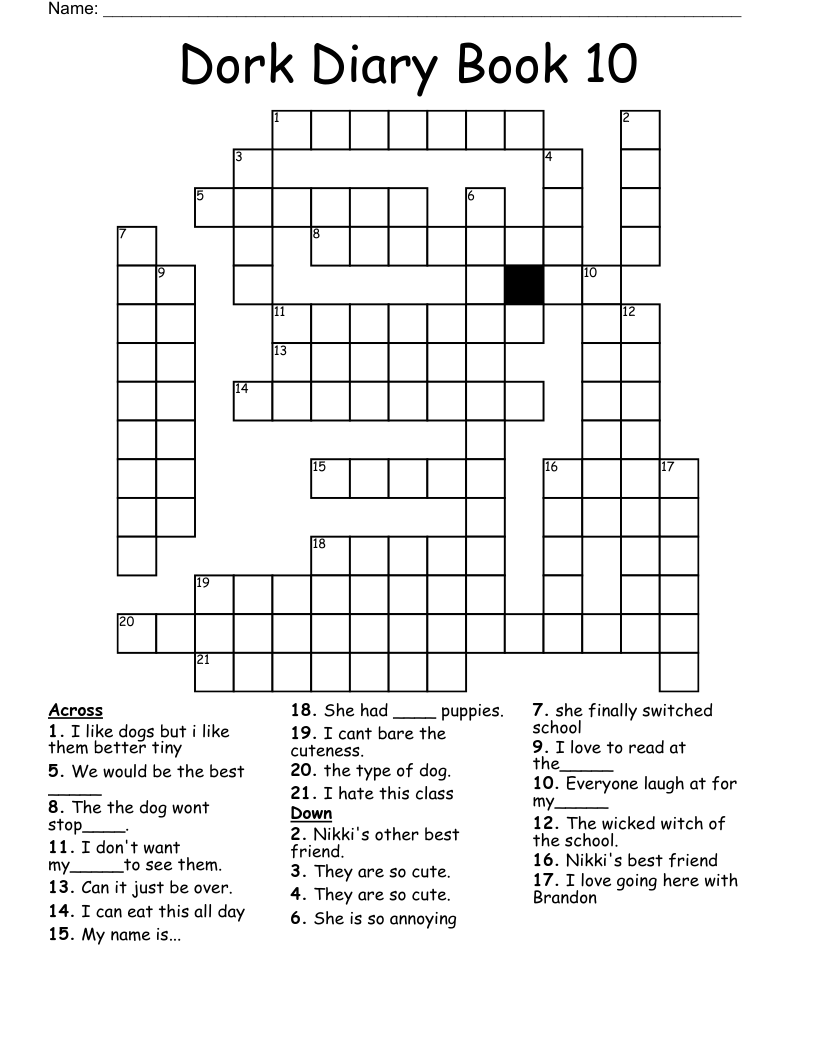Dork Diary Book 10 Crossword WordMint