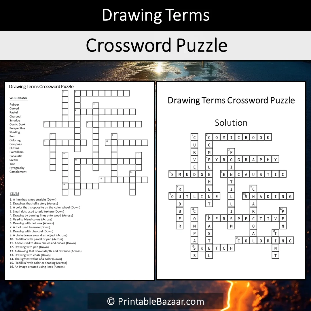 Drawing Terms Crossword Puzzle Worksheet Activity Printable PDF PrintableBazaar Drawing Terms Crossword Puzzle Worksheet Activity Printable PDF PrintableBazaar