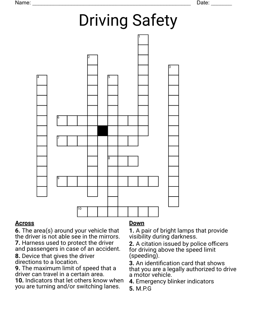 Driving Safety Crossword WordMint