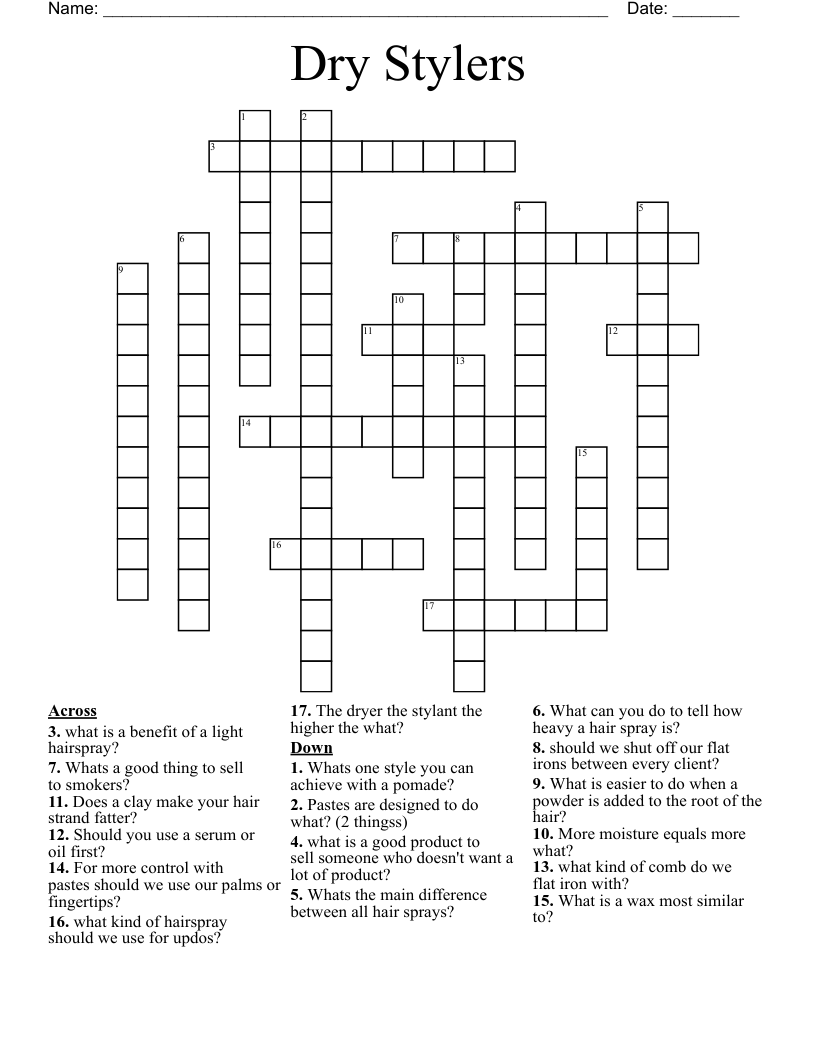 Dry Stylers Crossword WordMint Dry Stylers Crossword WordMint
