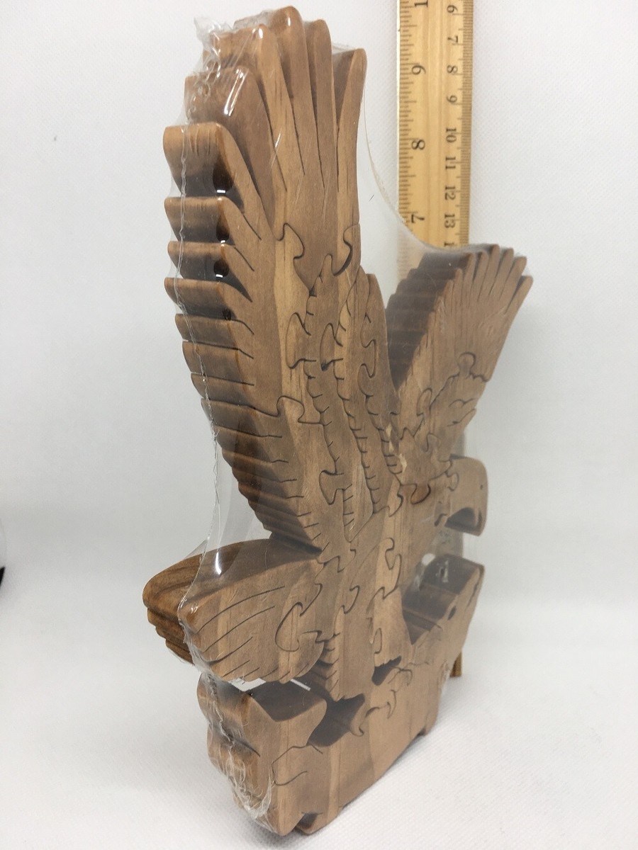 Eagle Bird Of Prey Scroll Saw Puzzle Handmade 14 Pieces Stained EBay