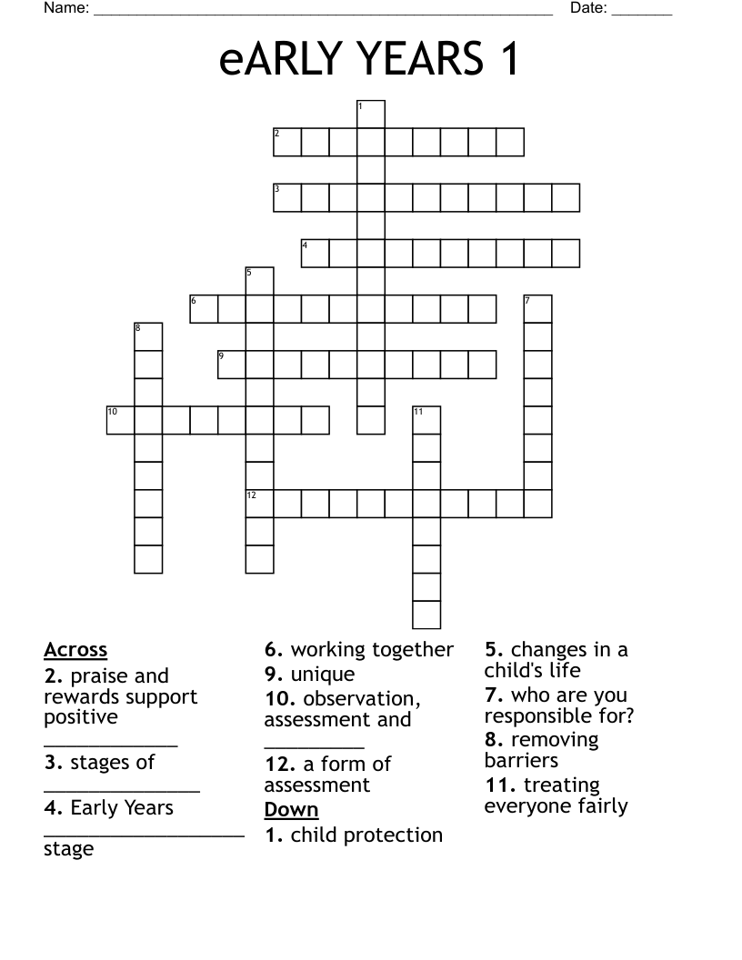 EARLY YEARS 1 Crossword WordMint