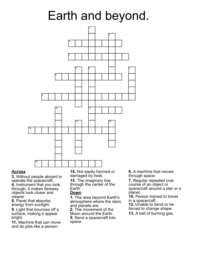 Earth And Beyond Crossword WordMint