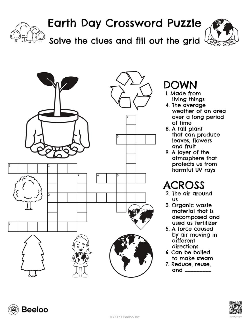 Earth Day Crossword Puzzle Beeloo Printable Crafts And Activities For Kids
