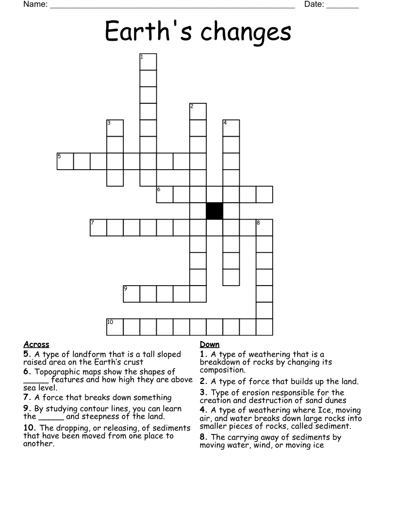 Earth s Changes Crossword WordMint Earth s Changes Crossword WordMint