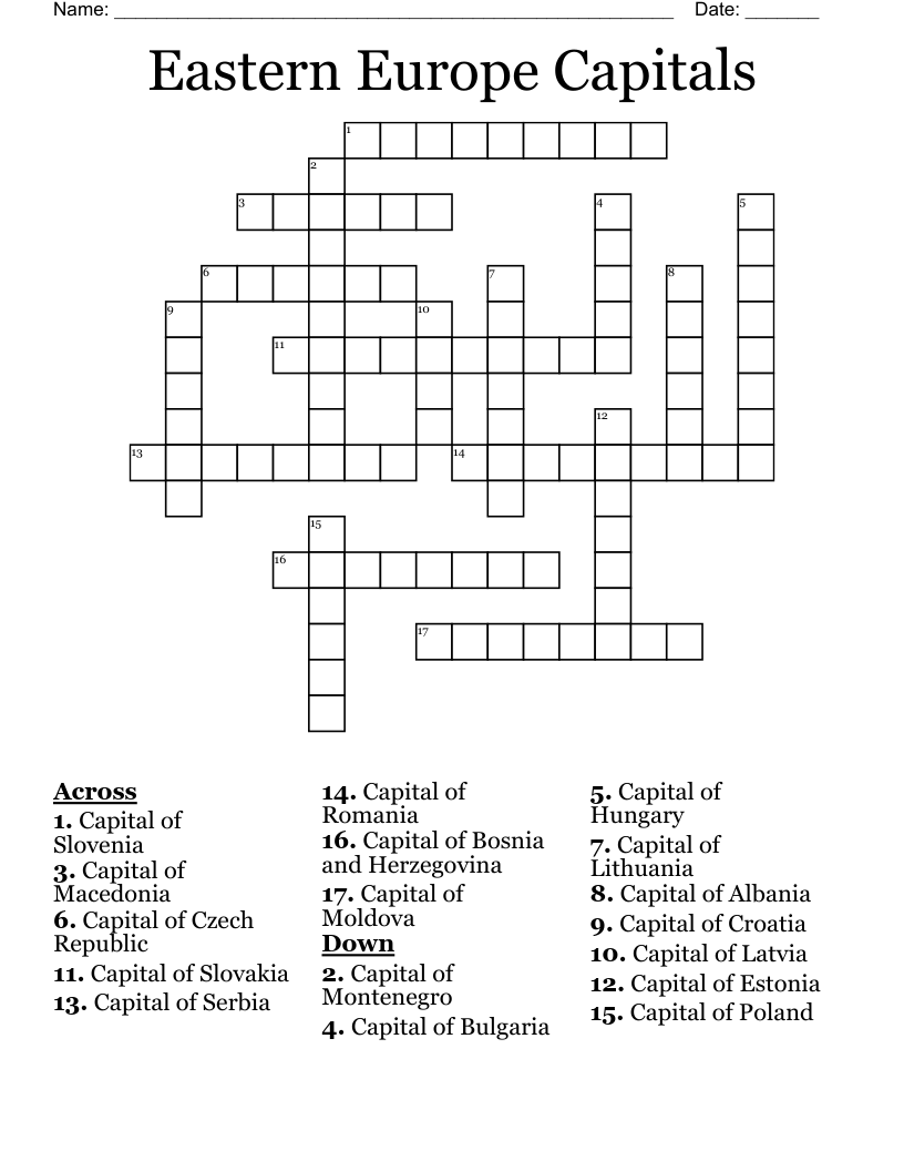 Eastern Europe Capitals Crossword WordMint Eastern Europe Capitals Crossword WordMint
