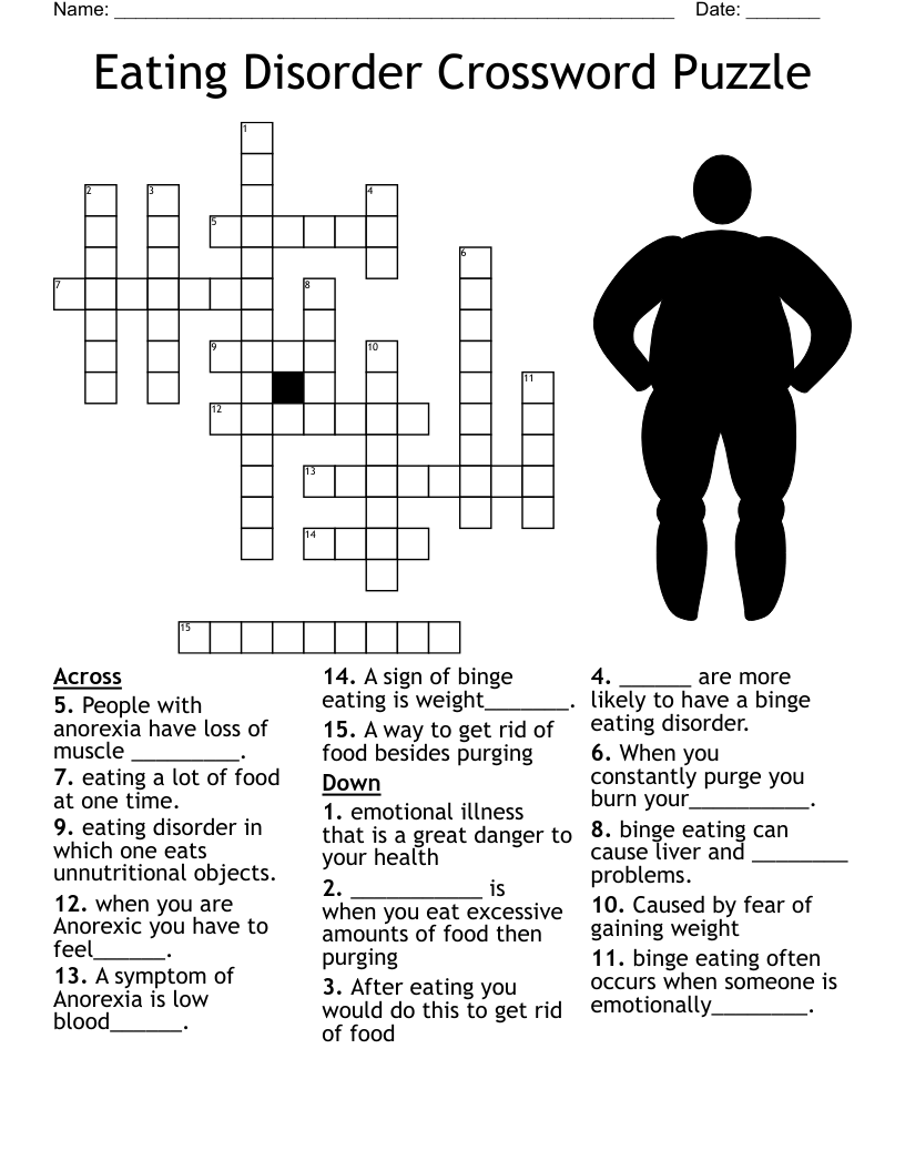 Eating Disorder Crossword Puzzle WordMint