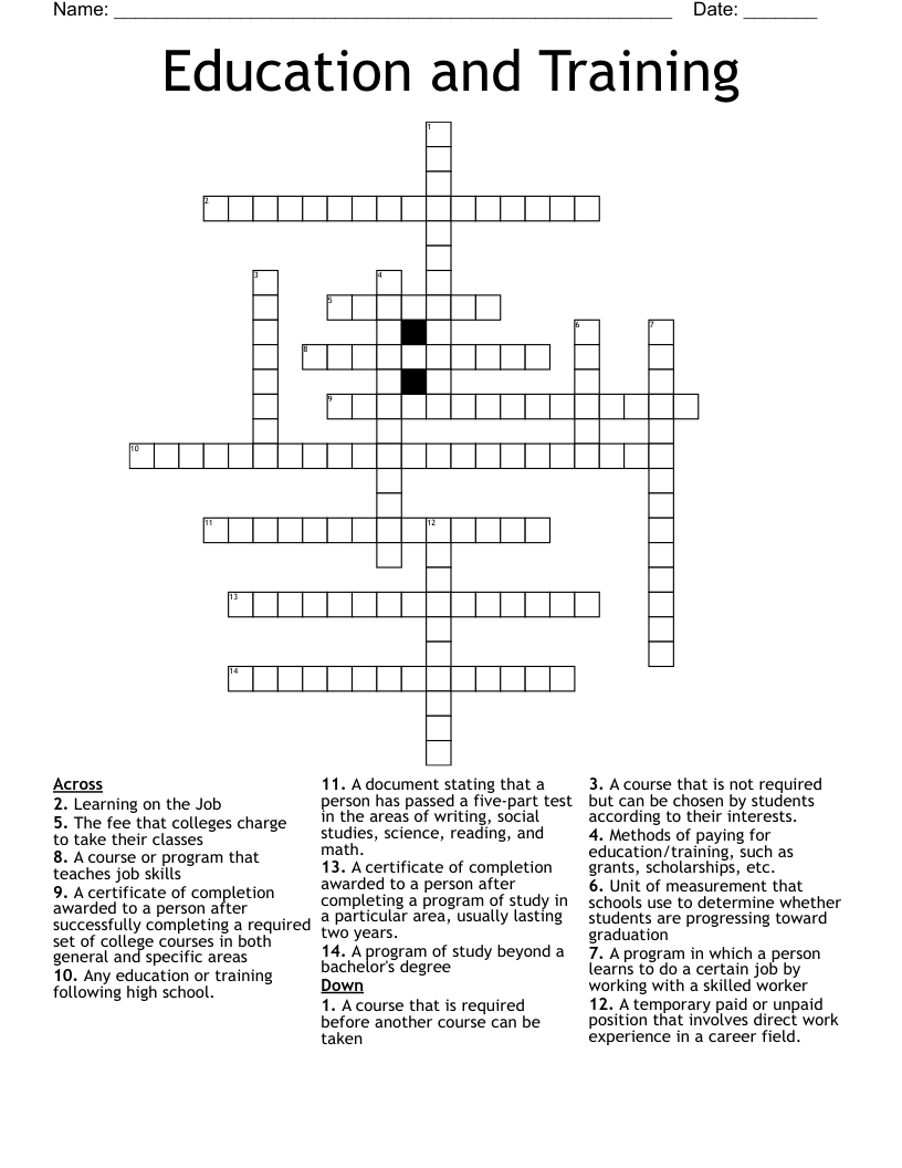 Education And Training Crossword WordMint
