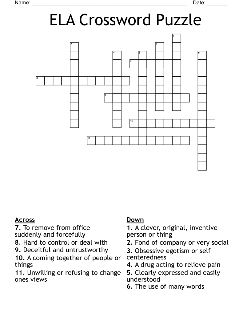 ELA Crossword Puzzle WordMint