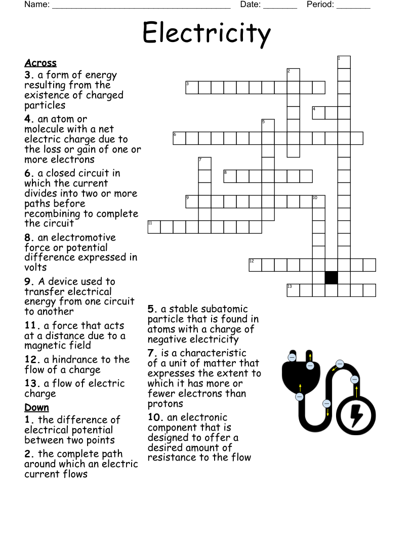 Electricity Unit Crossword Puzzel WordMint
