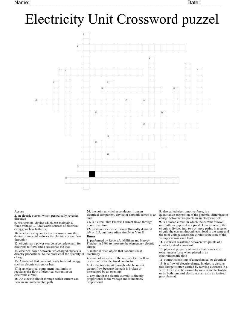 Electricity Unit Crossword Puzzel WordMint Electricity Unit Crossword Puzzel WordMint