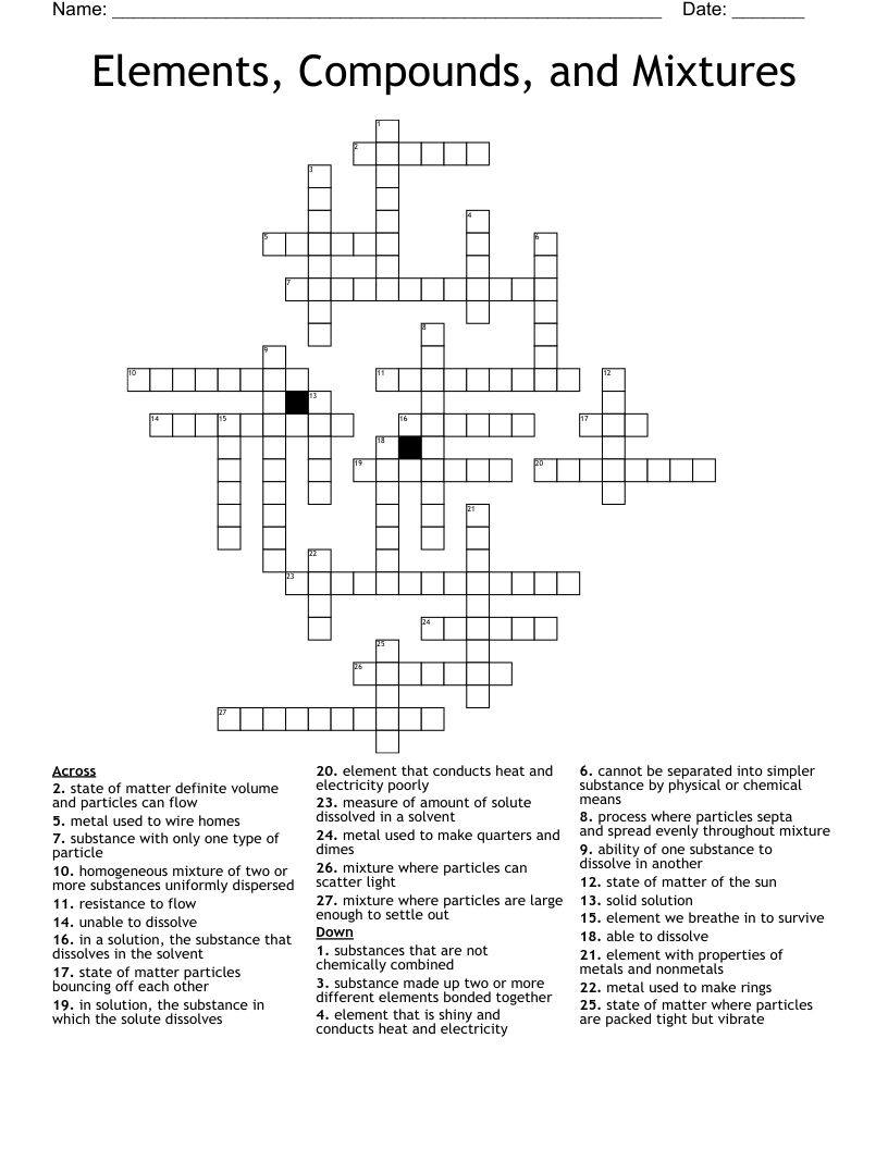 Elements Compounds And Mixtures Crossword WordMint